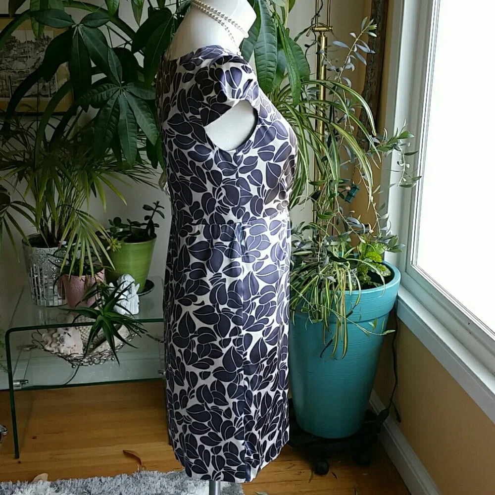 Cynthia Steffe Floral Gray Blue White Silk Dress Cap Sleeves Size 4 - Picture 4 of 9